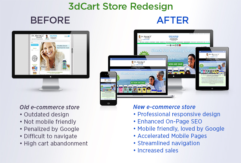 DrMurraysOnline.com 3dCart Mobile-Friendly Redesign - before and after