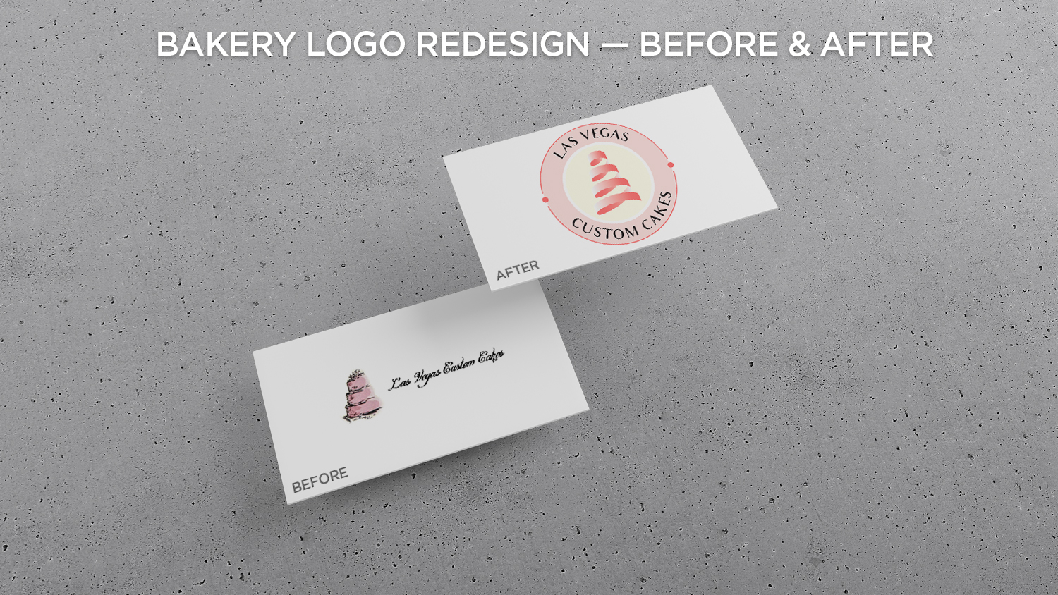 Las Vegas Custom Cakes logo design - image showing how it looked before and how it looks after redesign