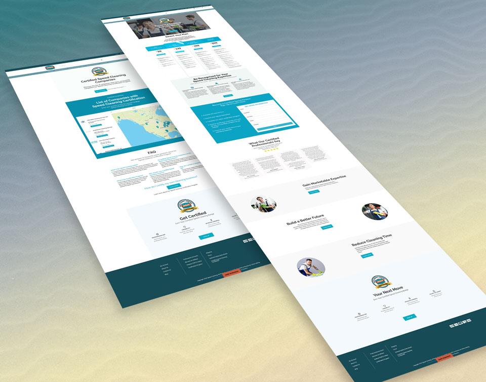 graphic images showing landing pages that were designed for the SpeedCleaning.com Shift4Shop e-commerce store to promote professional Speed Cleaning classes.