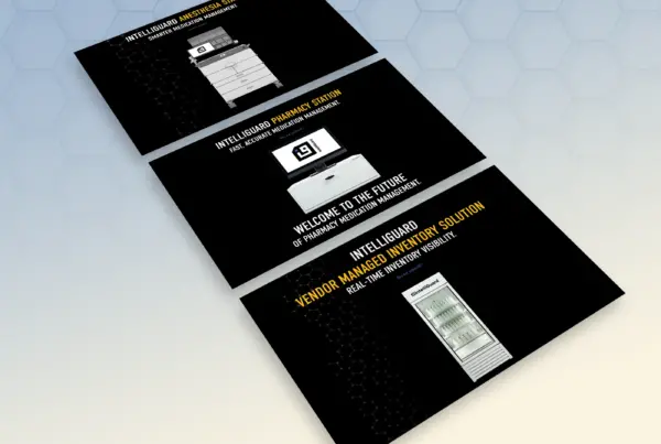 Portfolio image of three screenshots from animated landing pages created for Intelliguard RFID products.