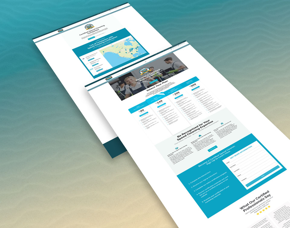 Portfolio image of two landing pages created for SpeedCleaning.com's professional Speed Cleaning classes.